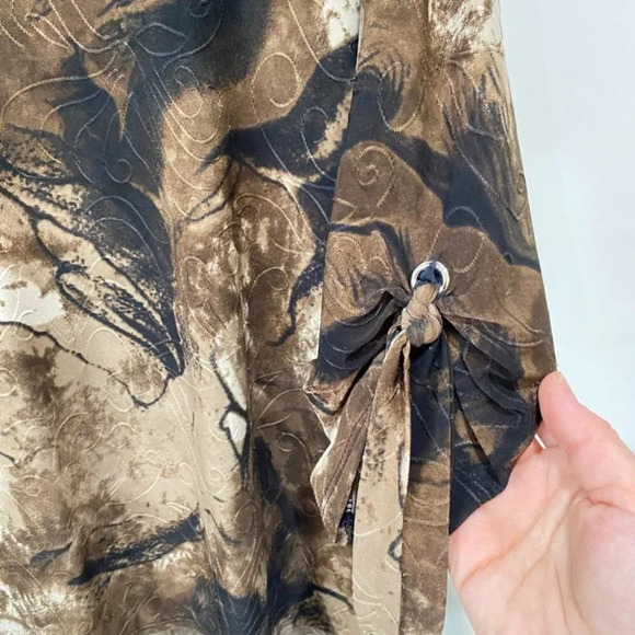 Clientele Smoky Tie-Dye 3/4-Sleeve Brown and Cream Women's L Shirt - Picture 4 of 16